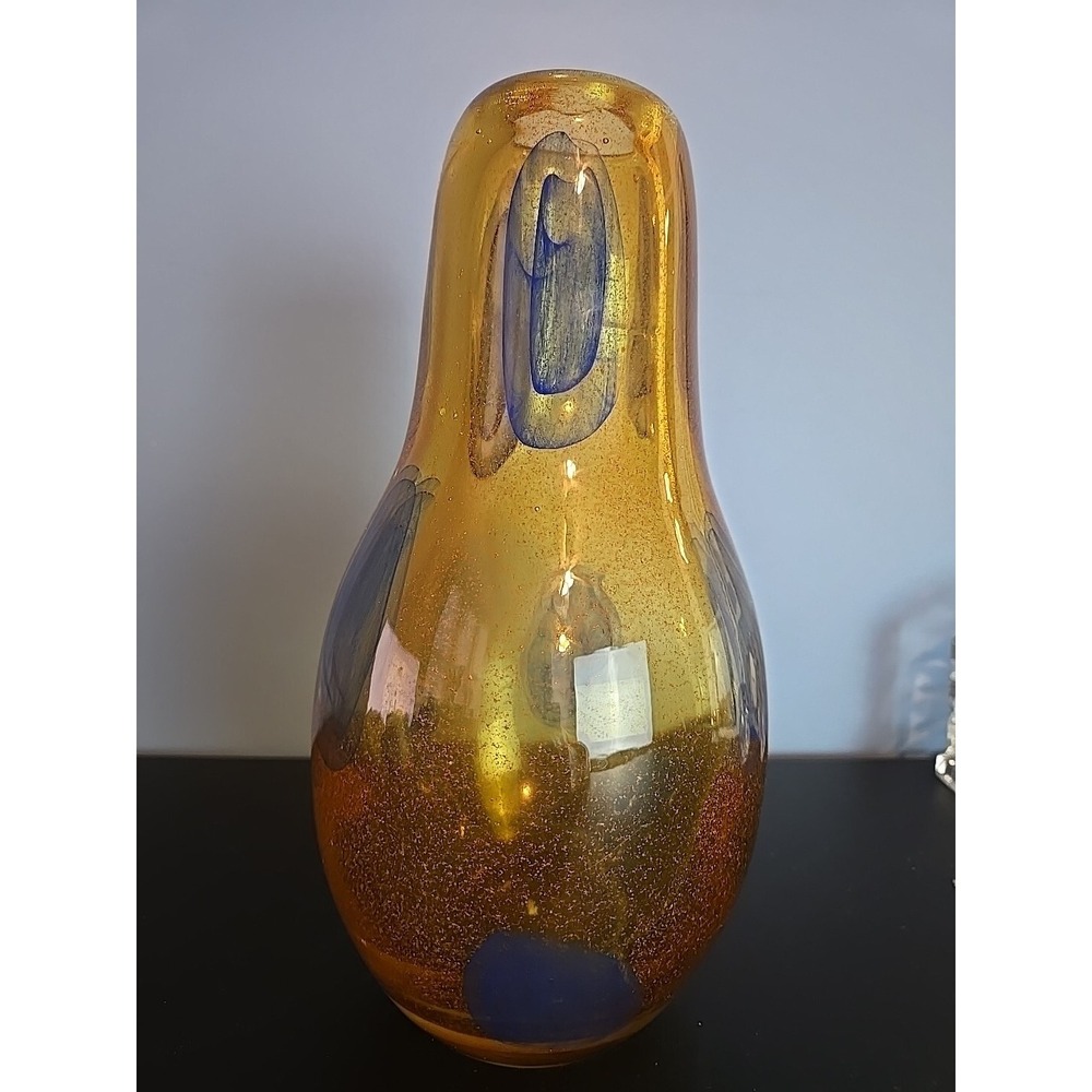 Todd Oldham Yellow & Blue‎ Art Glass Vase for LaZboy 10"